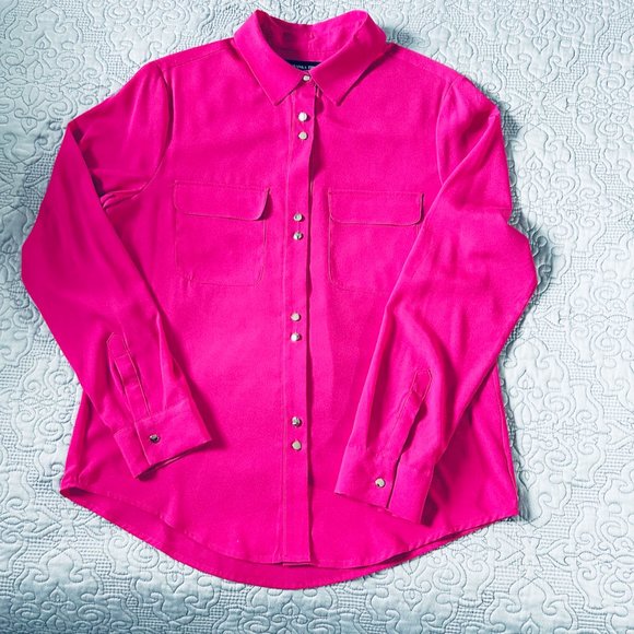 Luxurious Hot Pink Button Up Blouse, Size M - Picture 1 of 9